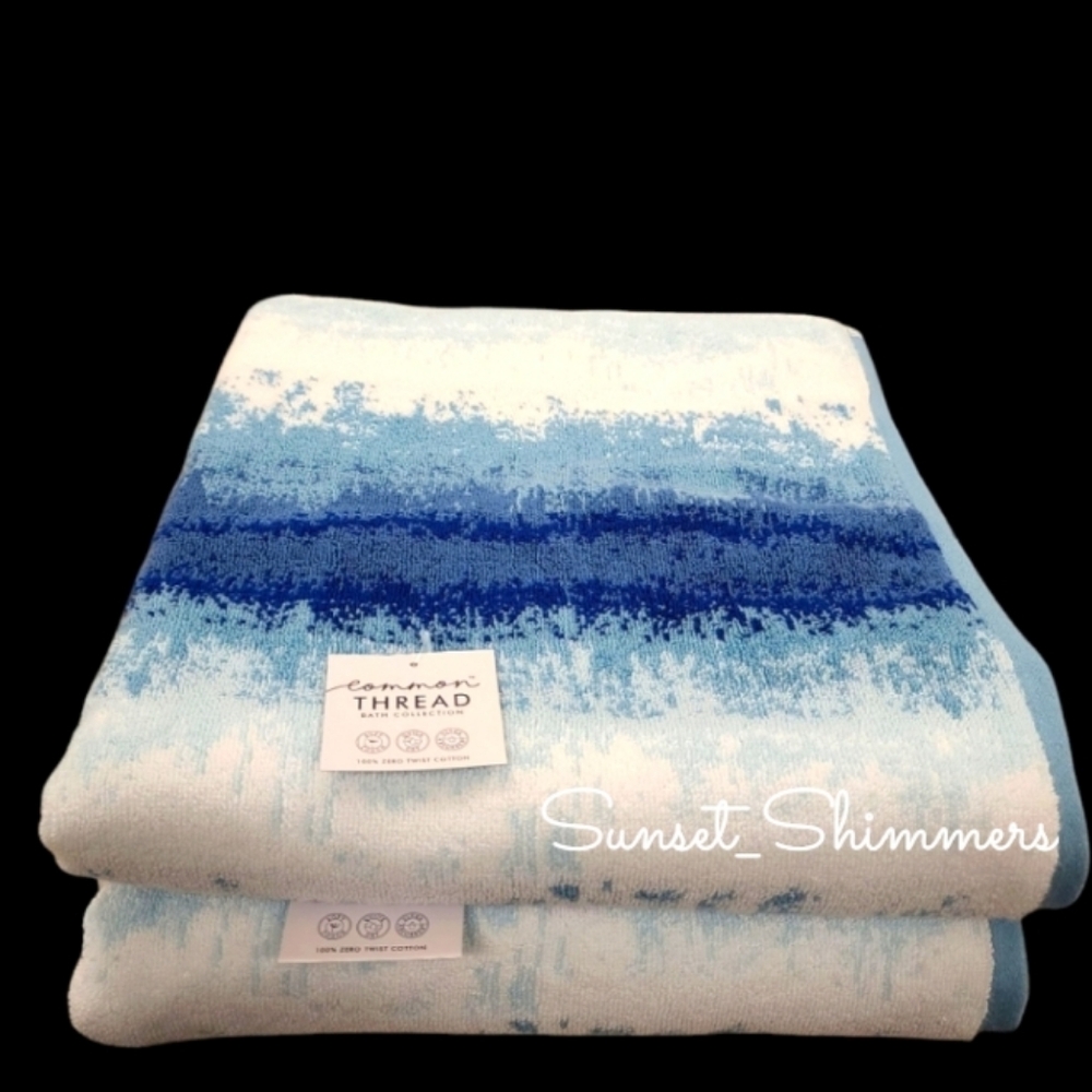 8pc Common Thread Bath Hand Washcloth Towel Set Blue Ombre Zero Twist Cotton New - Picture 5 of 7